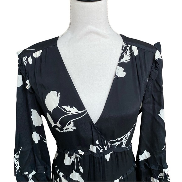Ba&sh Paule Floral Maxi Dress Black White V-Neck 3/4 Sleeve Women’s Small - Picture 4 of 16